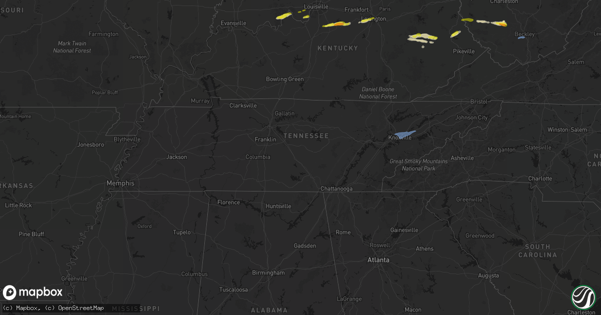 Hail map in Tennessee on February 19, 2026