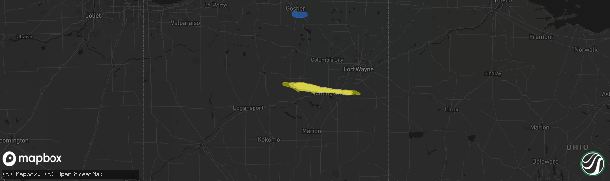 Hail map in Urbana, IN on February 19, 2026
