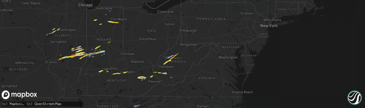 Hail map in West Virginia on February 19, 2026