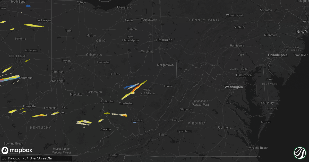 Hail map in West Virginia on February 19, 2026