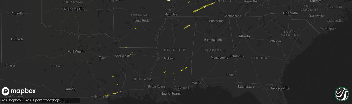 Hail map in Mississippi on February 20, 2014