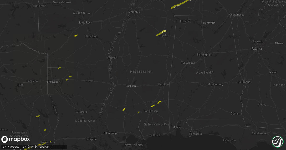 Hail map in Mississippi on February 20, 2014