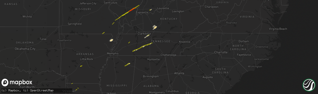 Hail map in Tennessee on February 20, 2014