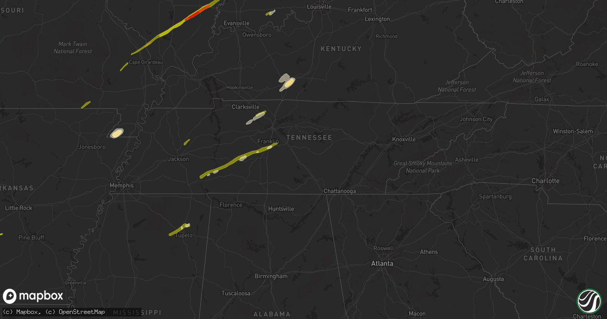 Hail map in Tennessee on February 20, 2014