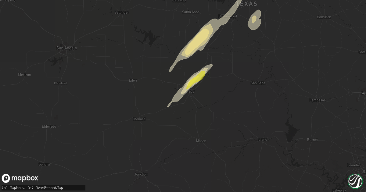 Hail map in Brady, TX on February 20, 2018