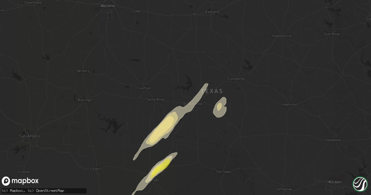 Hail map in Brownwood, TX on February 20, 2018