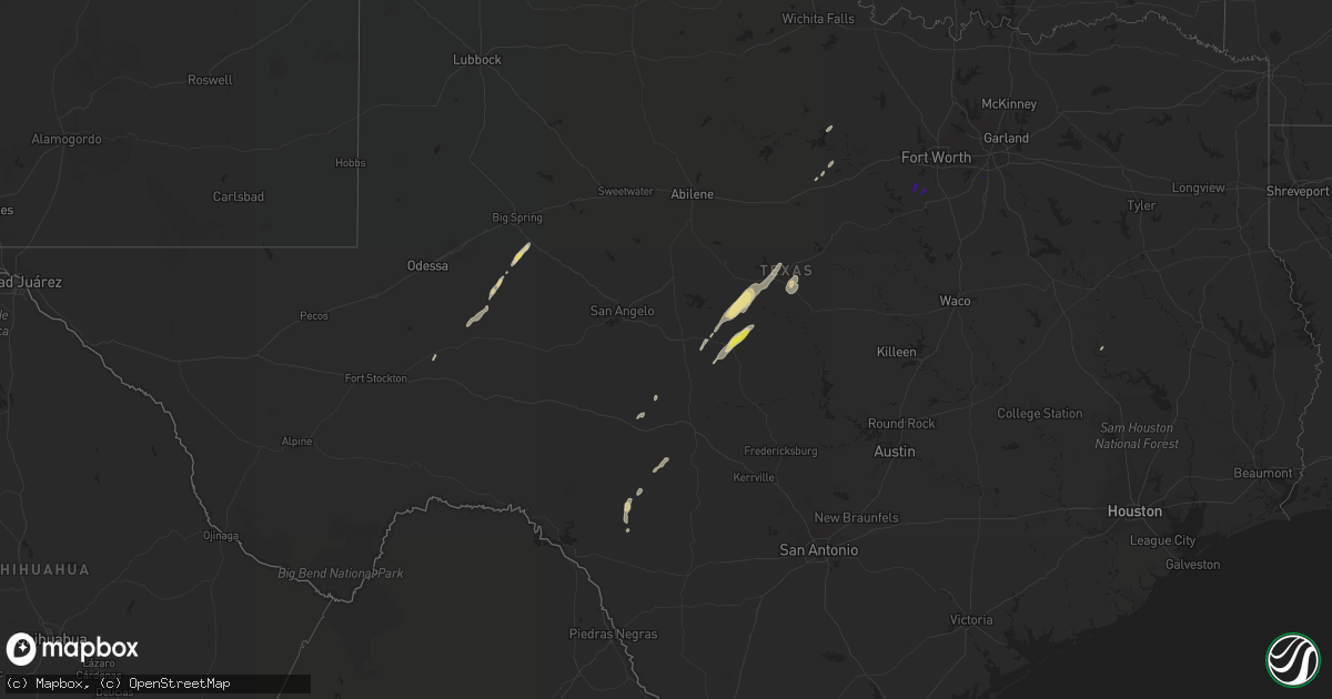 Hail map in Texas on February 20, 2018