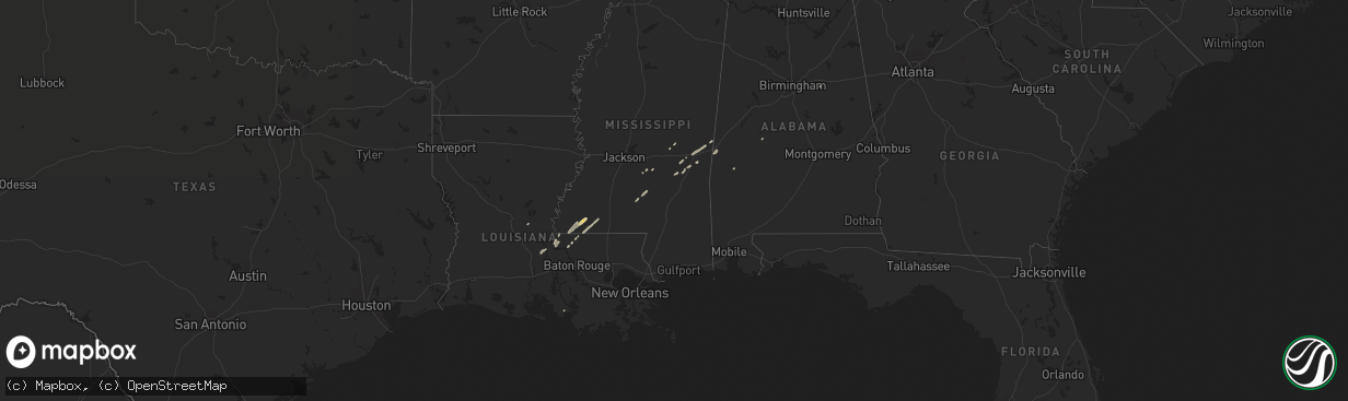 Hail map in Louisiana on February 20, 2019