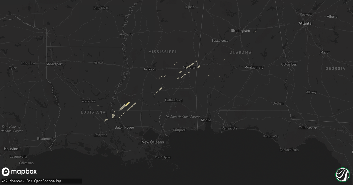 Hail map in Mississippi on February 20, 2019