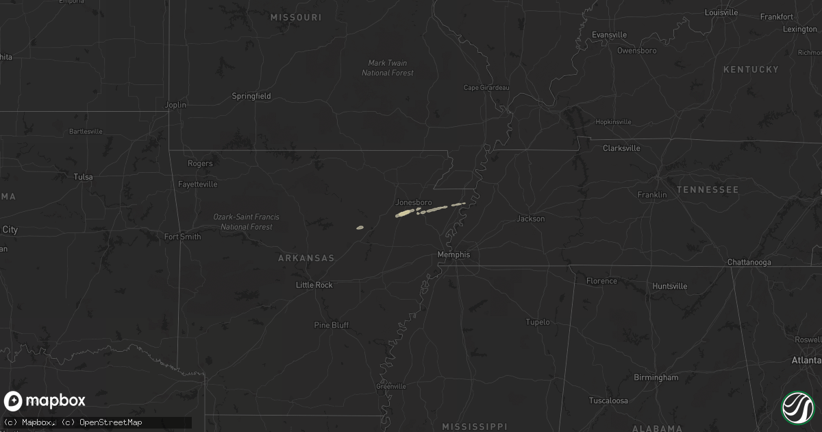 Hail map in Arkansas on February 21, 2012