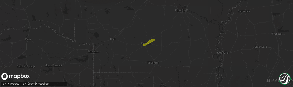 Hail map in Camden, AR on February 21, 2013