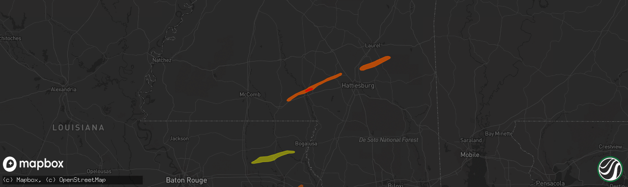 Hail map in Columbia, MS on February 21, 2013