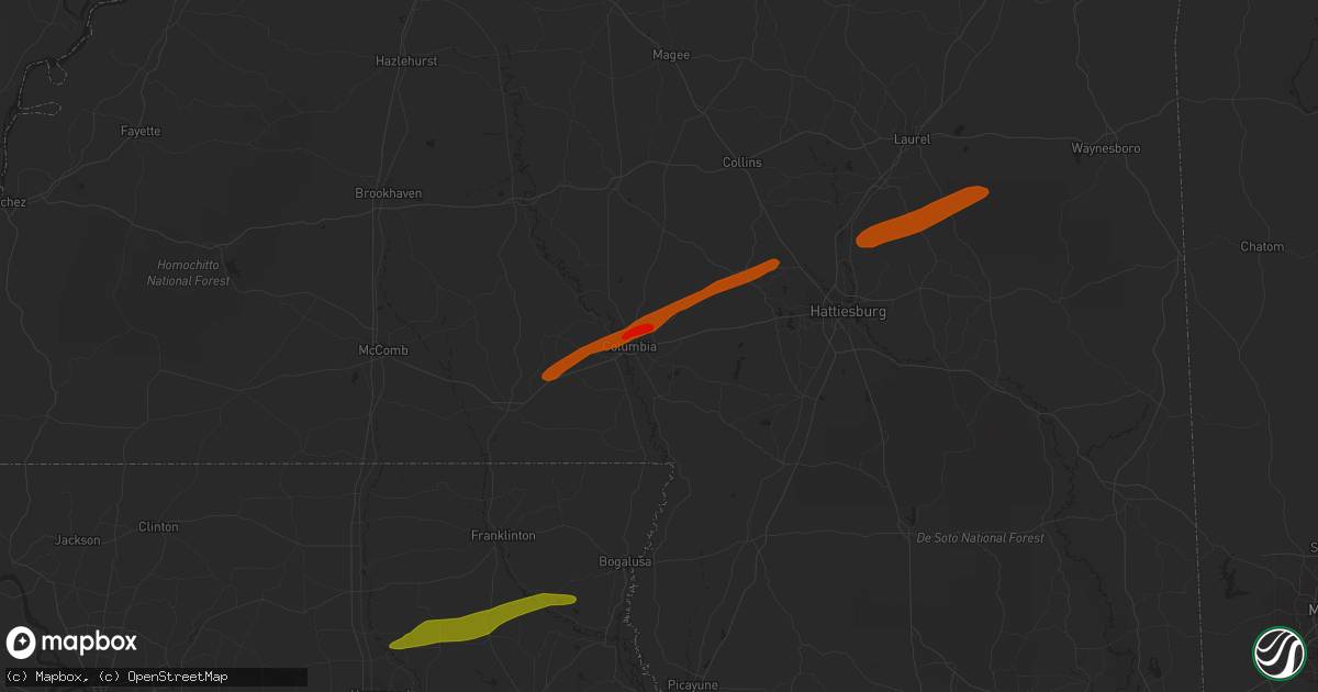 Hail map in Columbia, MS on February 21, 2013