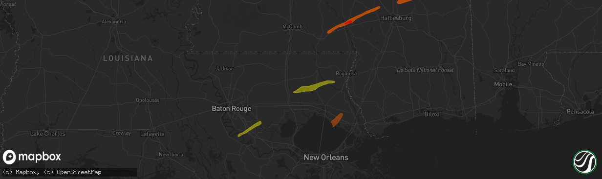 Hail map in Loranger, LA on February 21, 2013