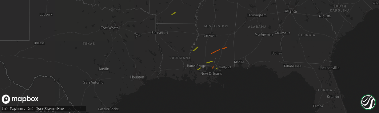 Hail map in Louisiana on February 21, 2013