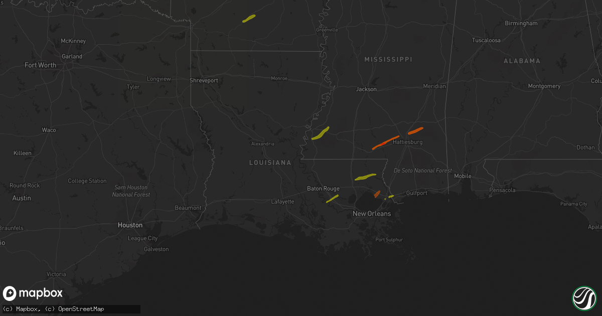 Hail map in Louisiana on February 21, 2013