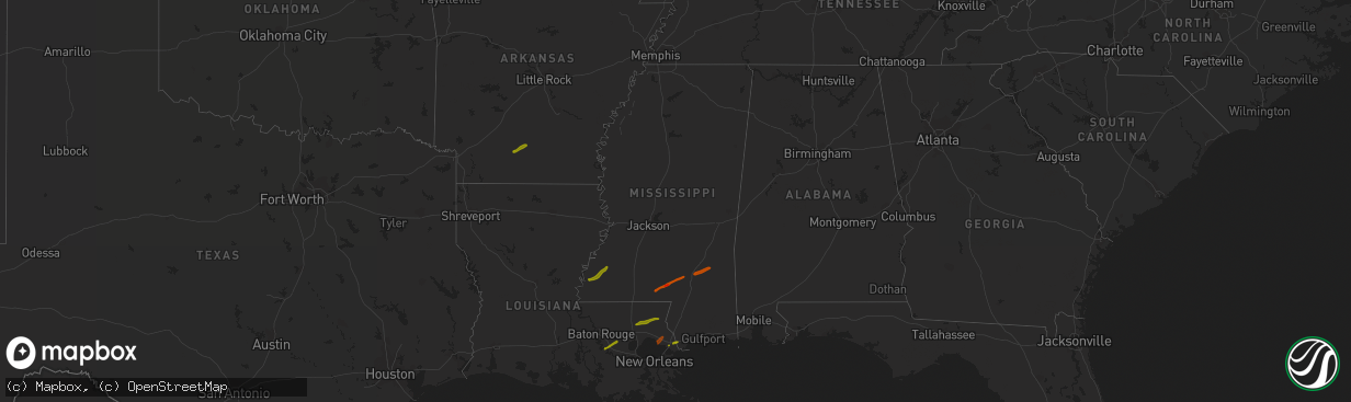 Hail map in Mississippi on February 21, 2013