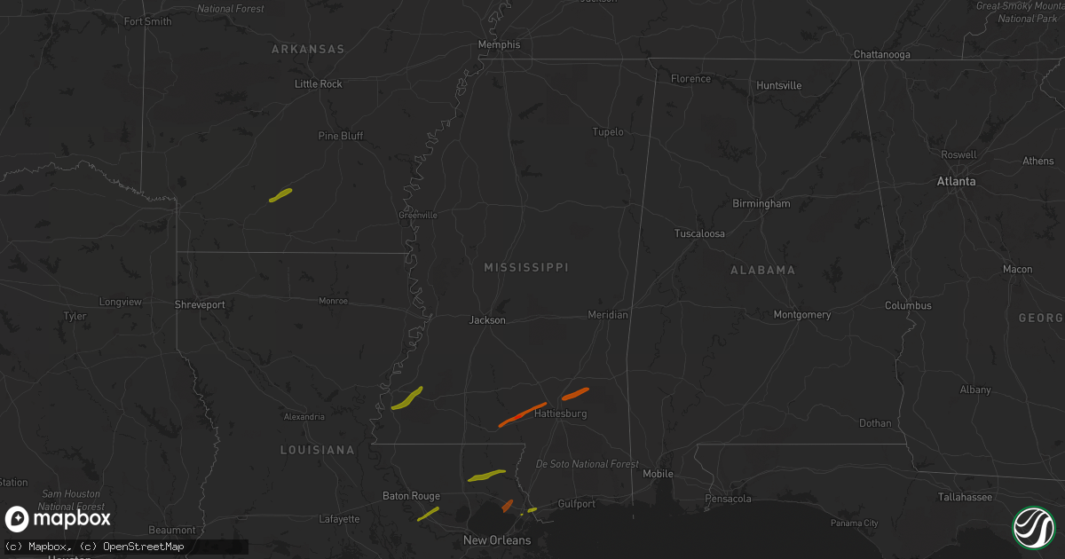 Hail map in Mississippi on February 21, 2013