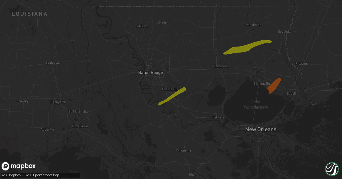 Hail map in Prairieville, LA on February 21, 2013