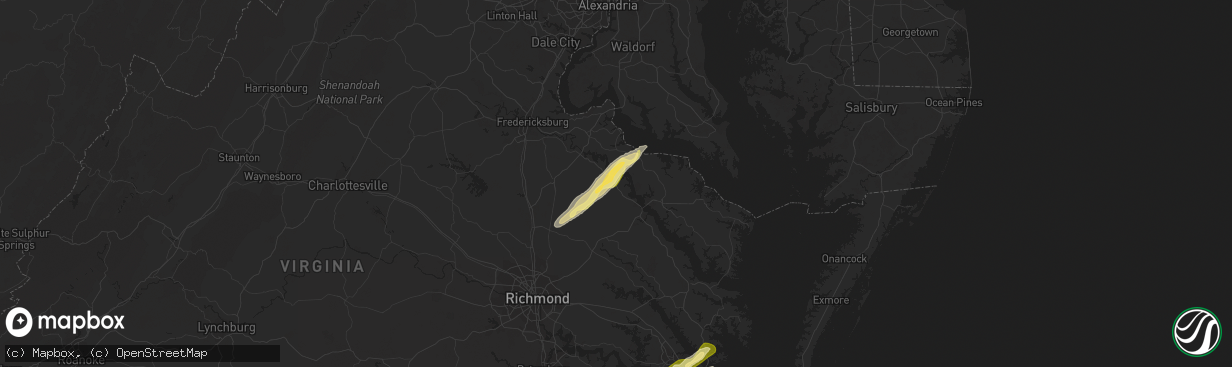 Hail map in Champlain, VA on February 21, 2014