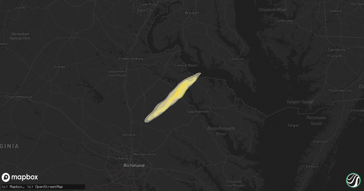 Hail map in Champlain, VA on February 21, 2014