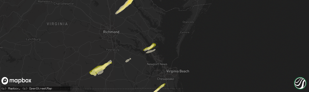 Hail map in Hayes, VA on February 21, 2014
