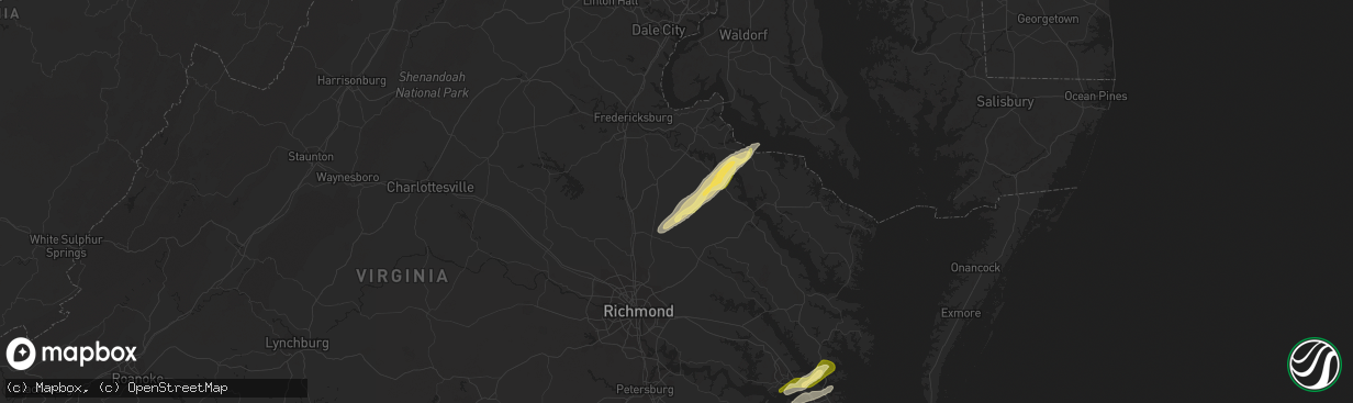 Hail map in Milford, VA on February 21, 2014
