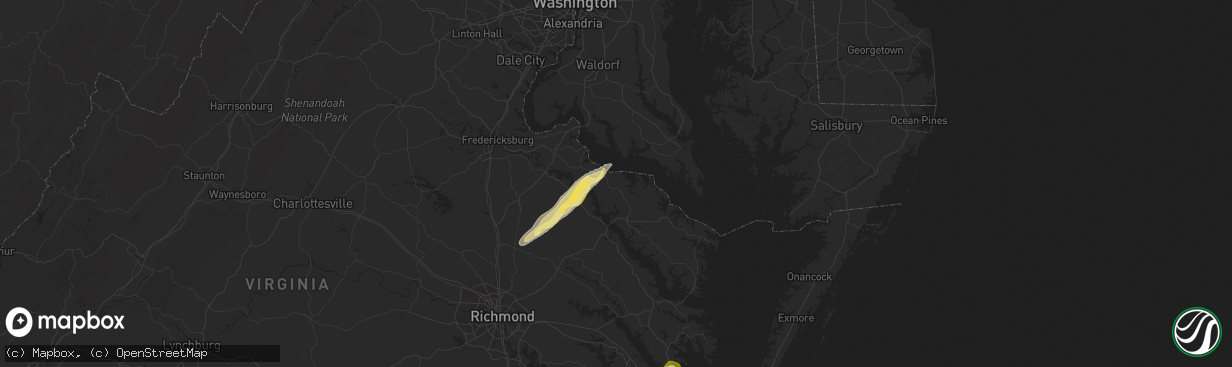 Hail map in Montross, VA on February 21, 2014