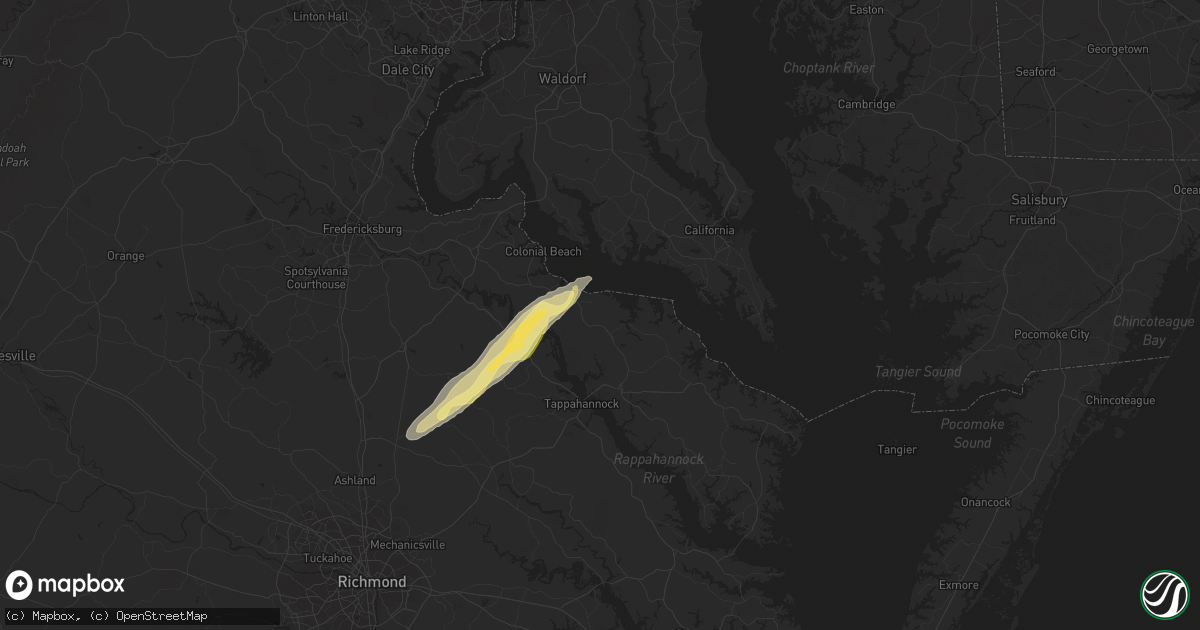 Hail map in Montross, VA on February 21, 2014