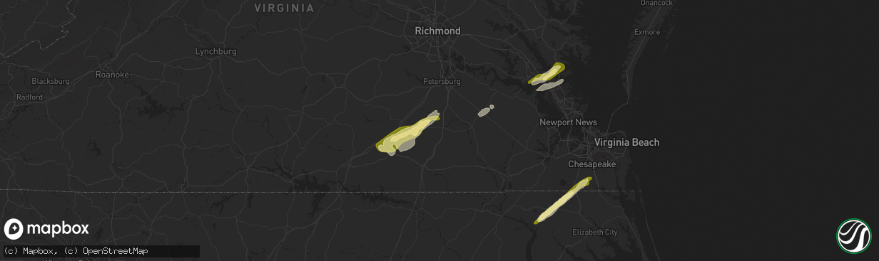 Hail map in Stony Creek, VA on February 21, 2014