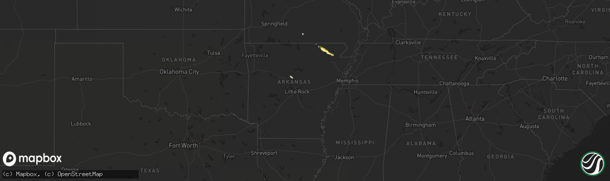 Hail map in Arkansas on February 21, 2016