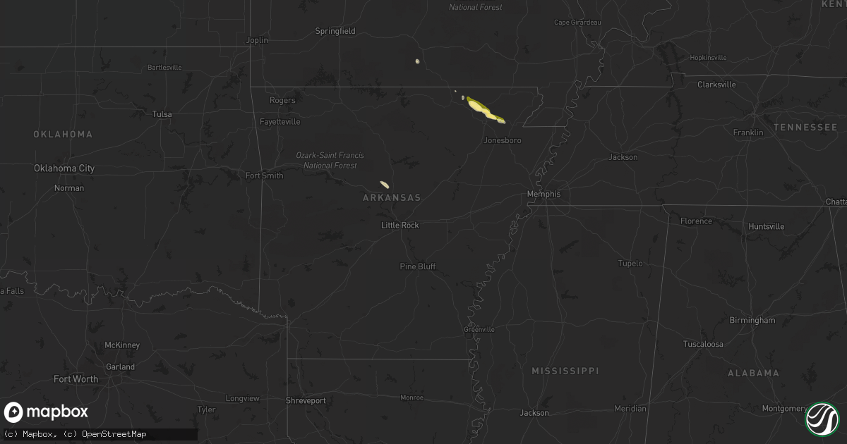 Hail map in Arkansas on February 21, 2016