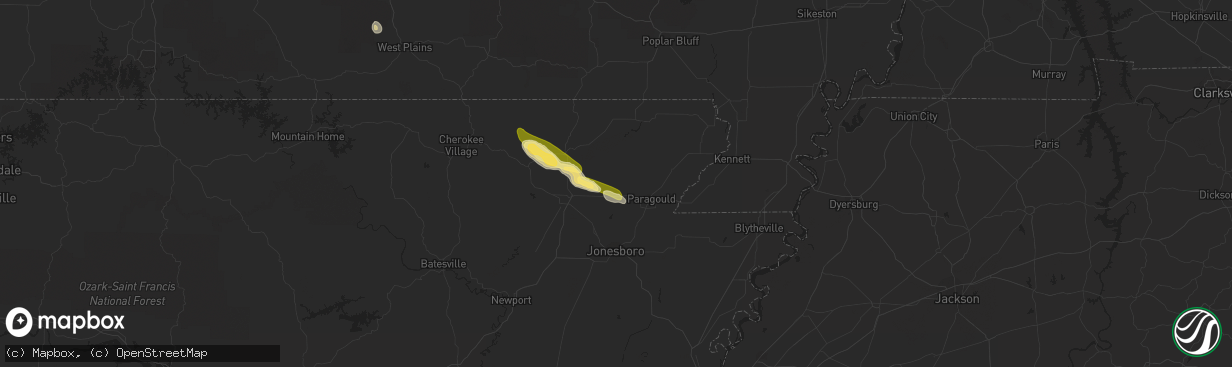 Hail map in Beech Grove, AR on February 21, 2016