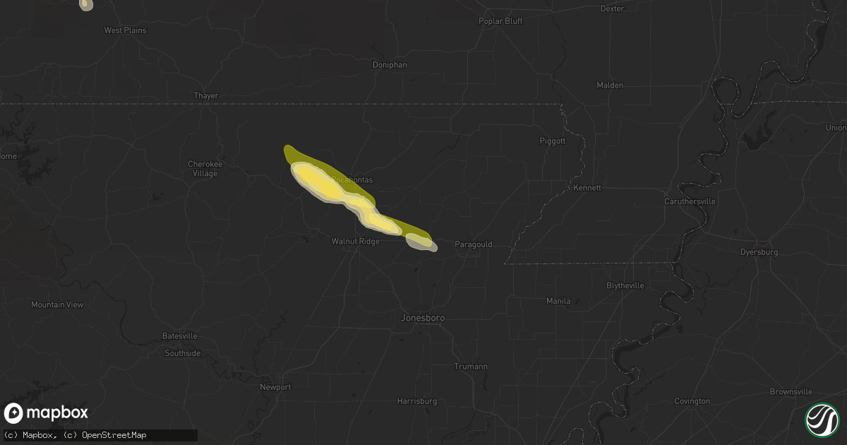 Hail map in Beech Grove, AR on February 21, 2016