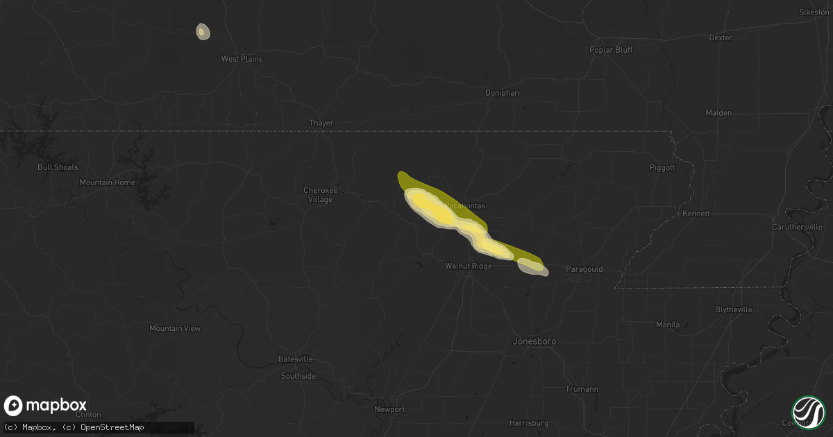 Hail map in Imboden, AR on February 21, 2016