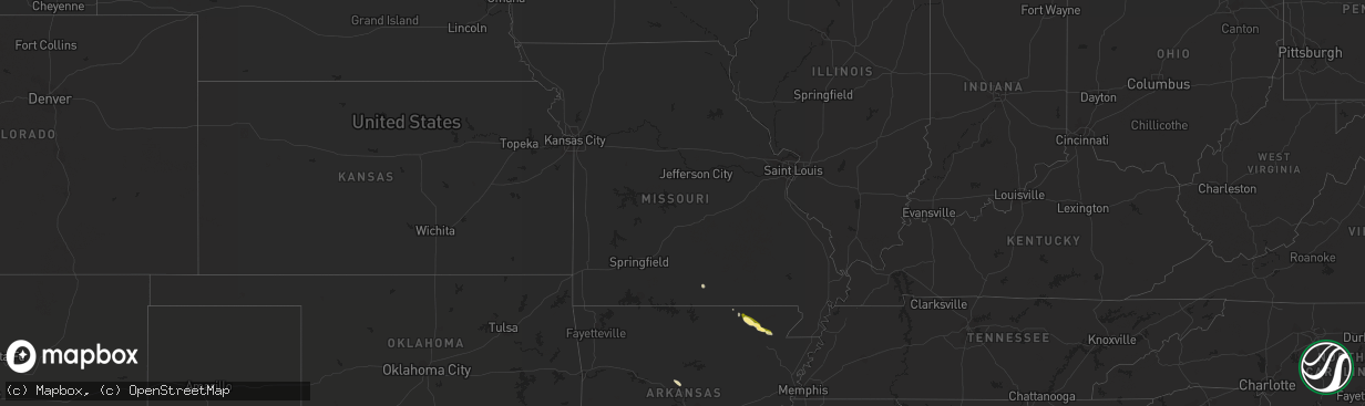 Hail map in Missouri on February 21, 2016