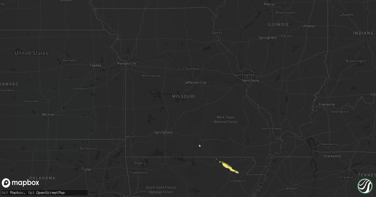 Hail map in Missouri on February 21, 2016