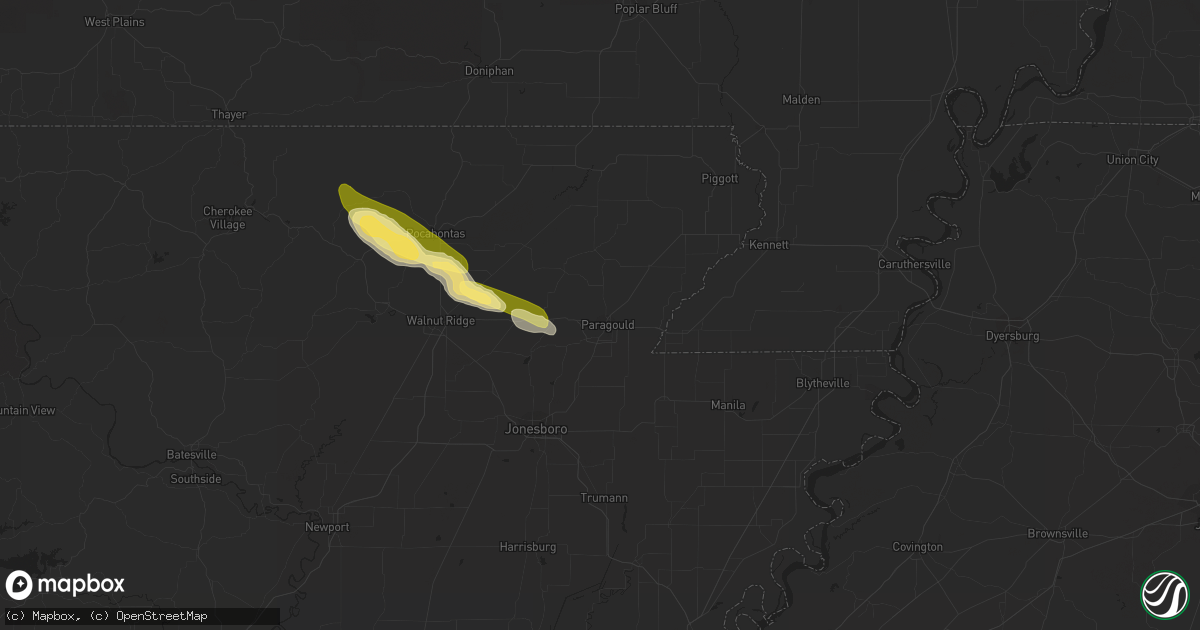 Hail map in Paragould, AR on February 21, 2016
