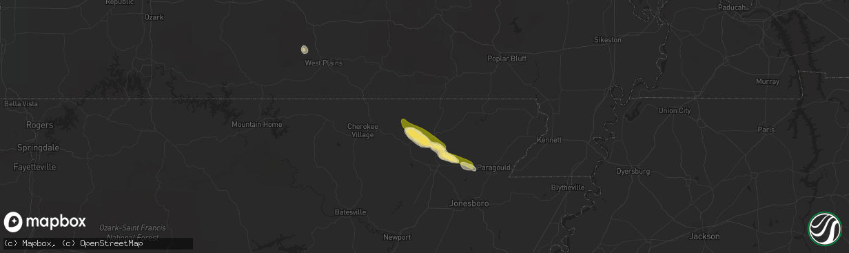 Hail map in Pocahontas, AR on February 21, 2016