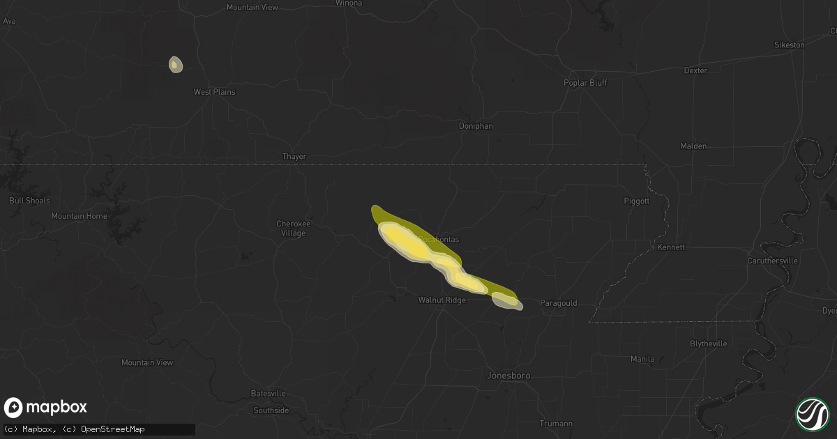 Hail map in Pocahontas, AR on February 21, 2016