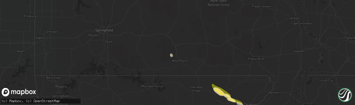 Hail map in Pomona, MO on February 21, 2016