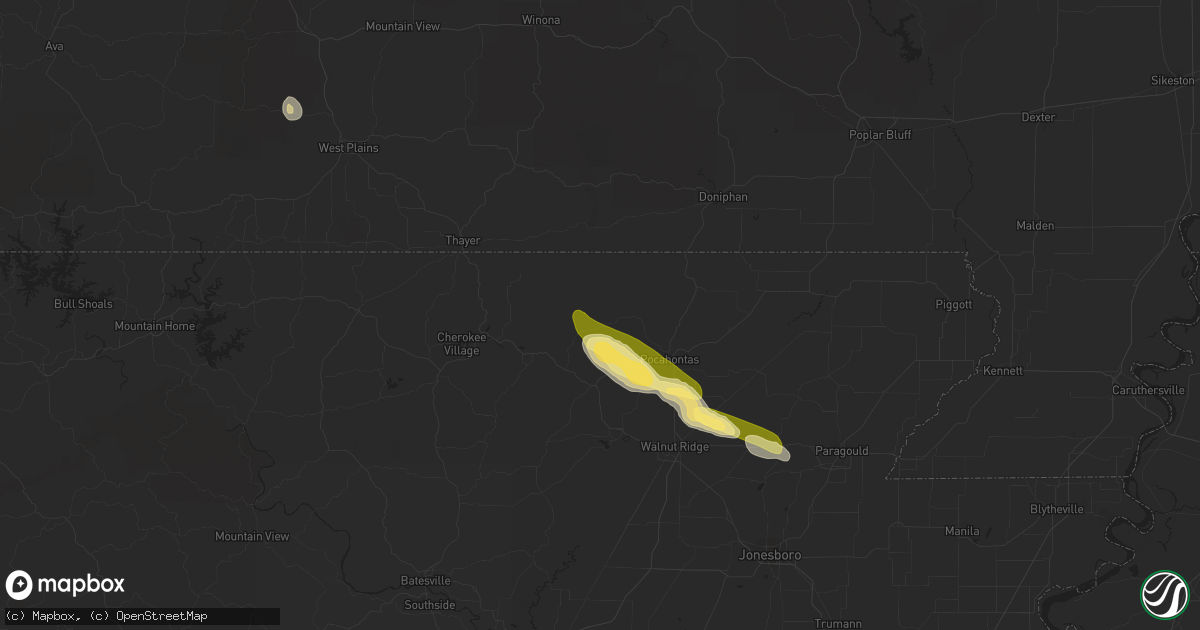 Hail map in Ravenden Springs, AR on February 21, 2016
