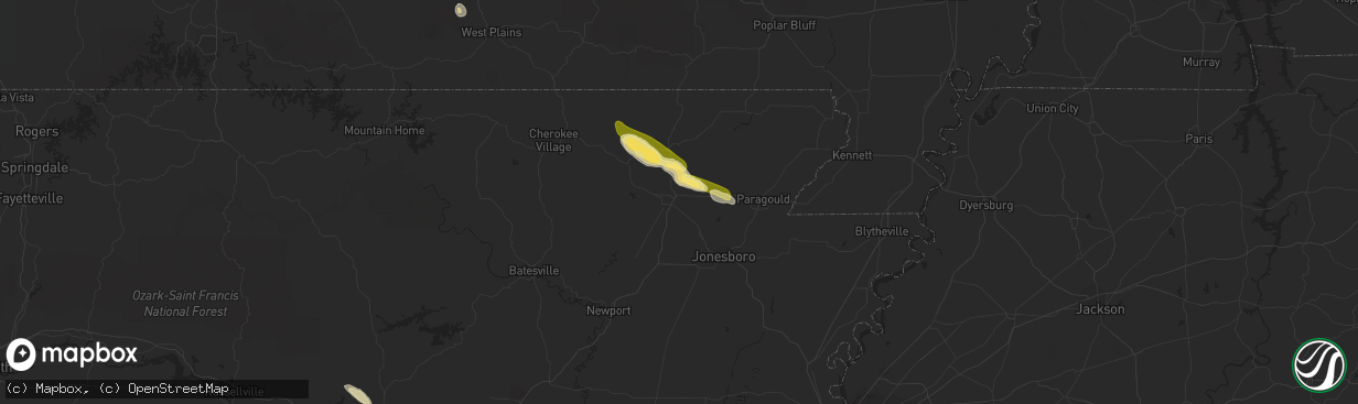 Hail map in Walnut Ridge, AR on February 21, 2016