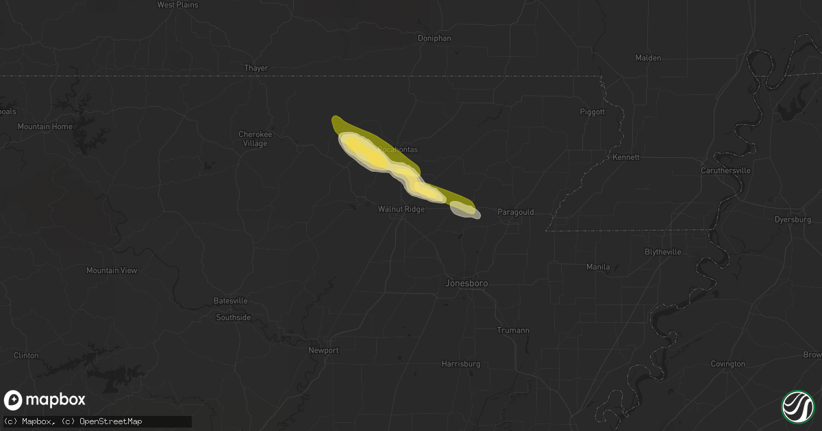 Hail map in Walnut Ridge, AR on February 21, 2016