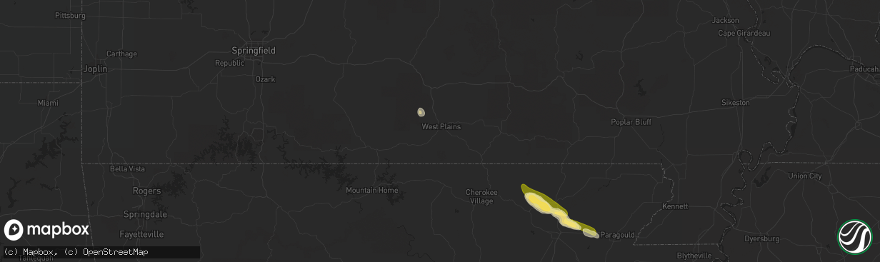 Hail map in West Plains, MO on February 21, 2016