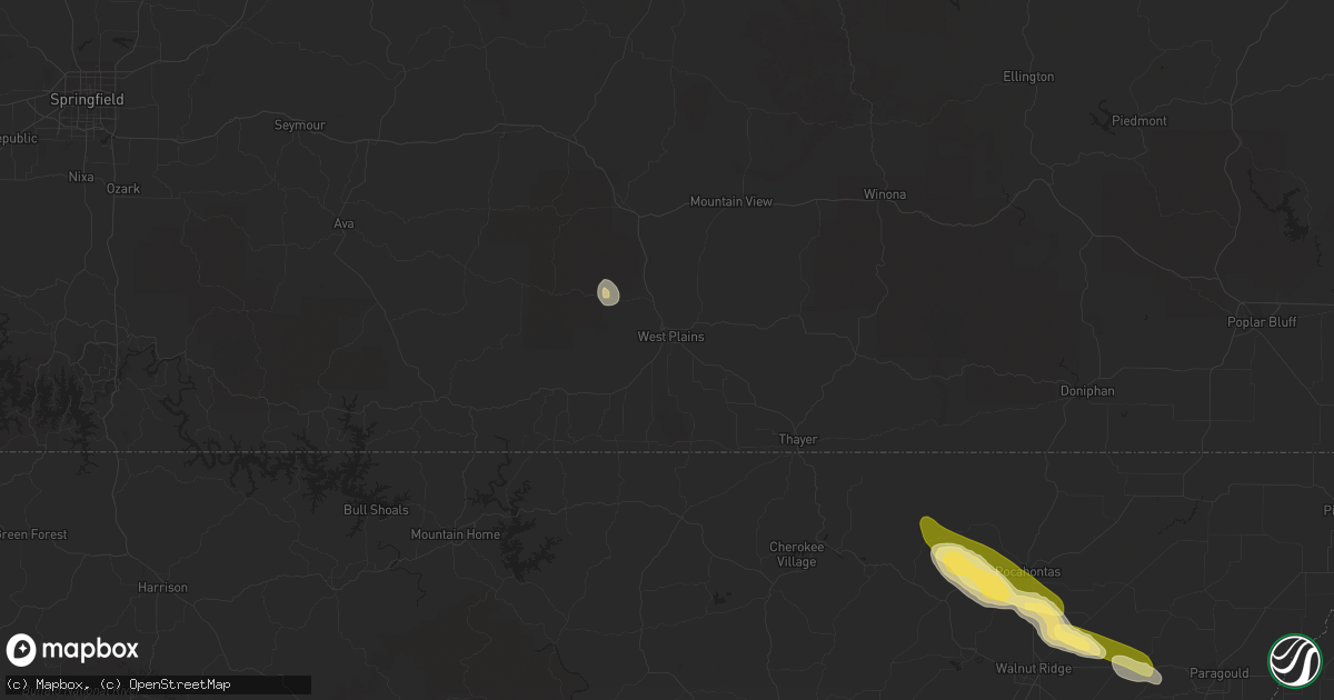 Hail map in West Plains, MO on February 21, 2016