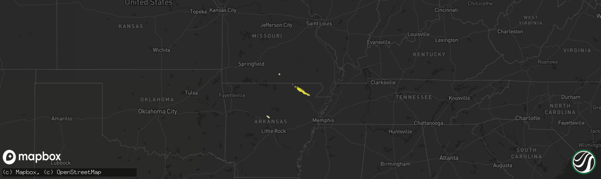 Hail map on February 21, 2016