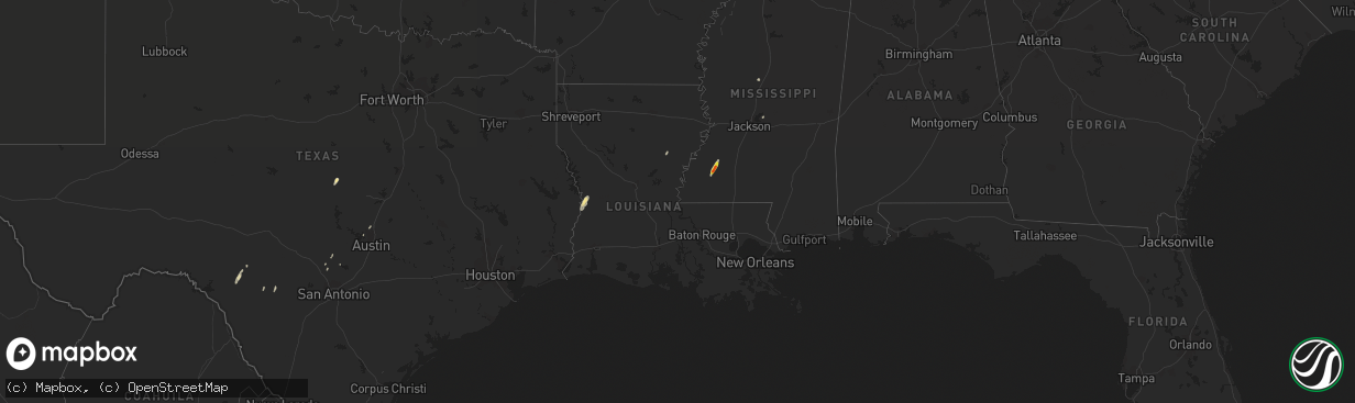 Hail map in Louisiana on February 21, 2018