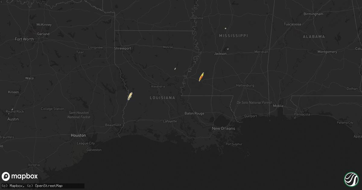 Hail map in Louisiana on February 21, 2018