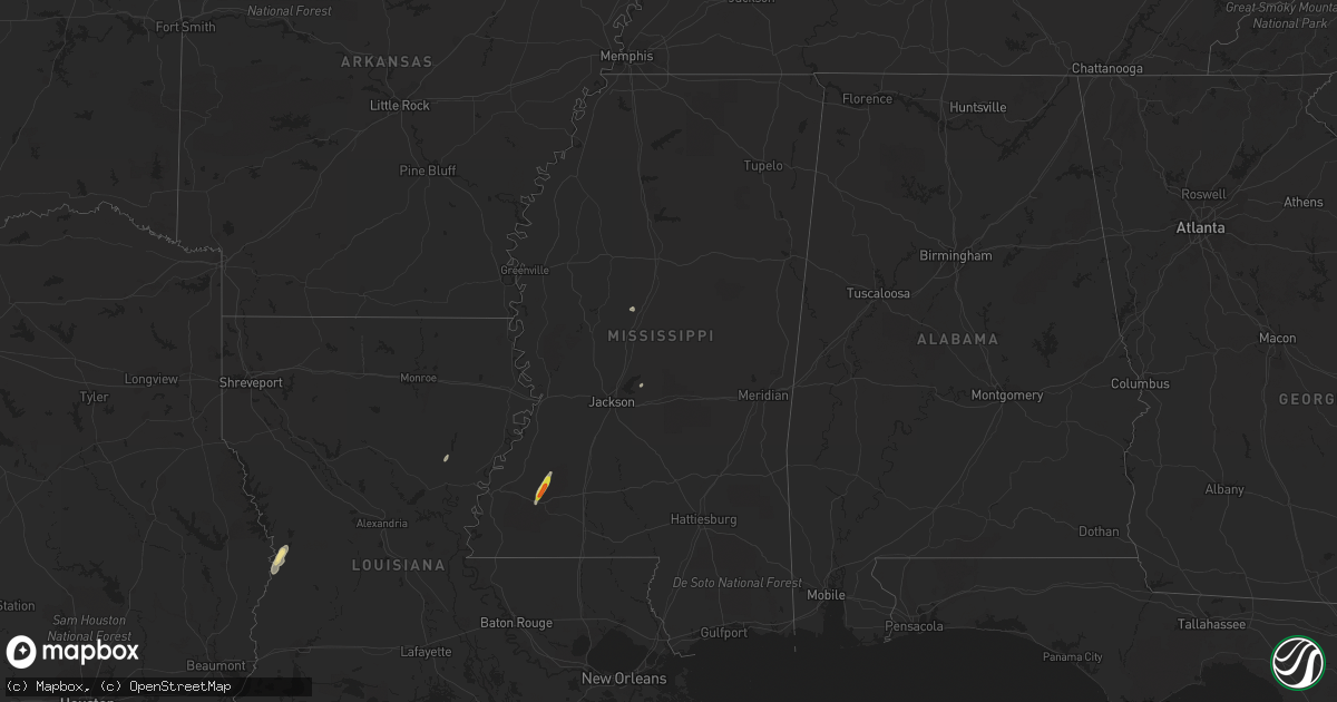Hail map in Mississippi on February 21, 2018